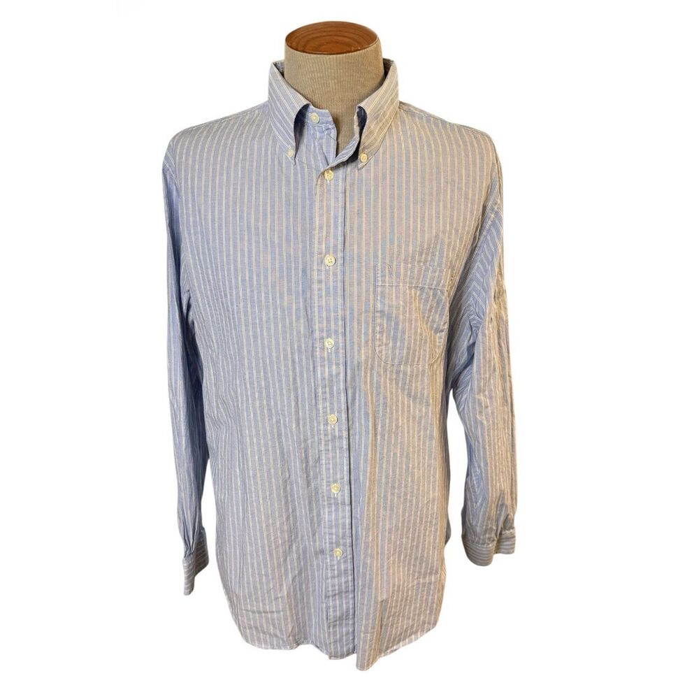 Brooks Brothers Button Down Shirt Men XL Blue White Stripe Regent Fit 1818 Cotto